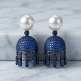 Pearl and Blue Stone Jhumkas
