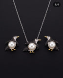 Whimsical Penguin Pearl & Zircon Jewelry Set