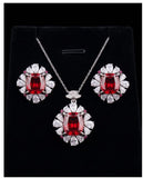 Royal Ruby Bloom Pendant & Earrings Set