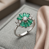 Emerald Floral Sunburst Ring
