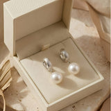 Brushed Silver Pearl Drop Huggie Earrings