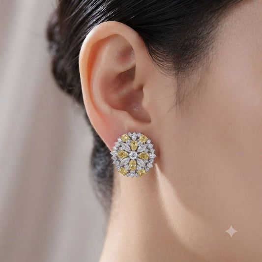 Yellow Floral Cluster Studs