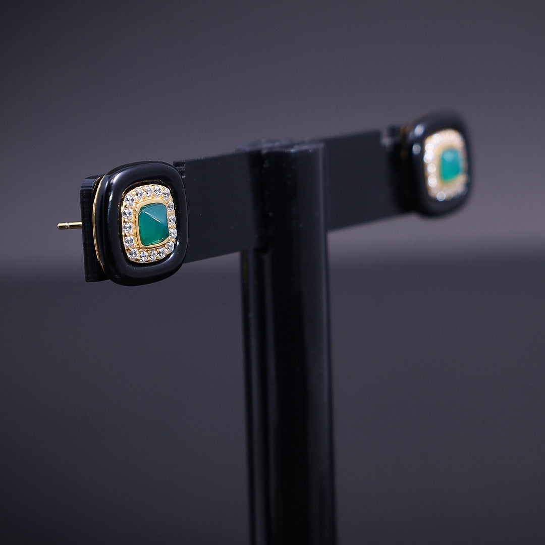 Black Onyx Halo Stud Earrings