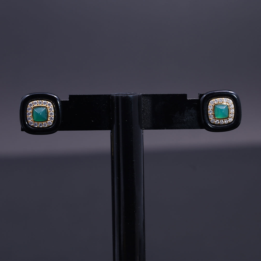 Black Onyx Halo Stud Earrings