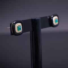 Black Onyx Halo Stud Earrings