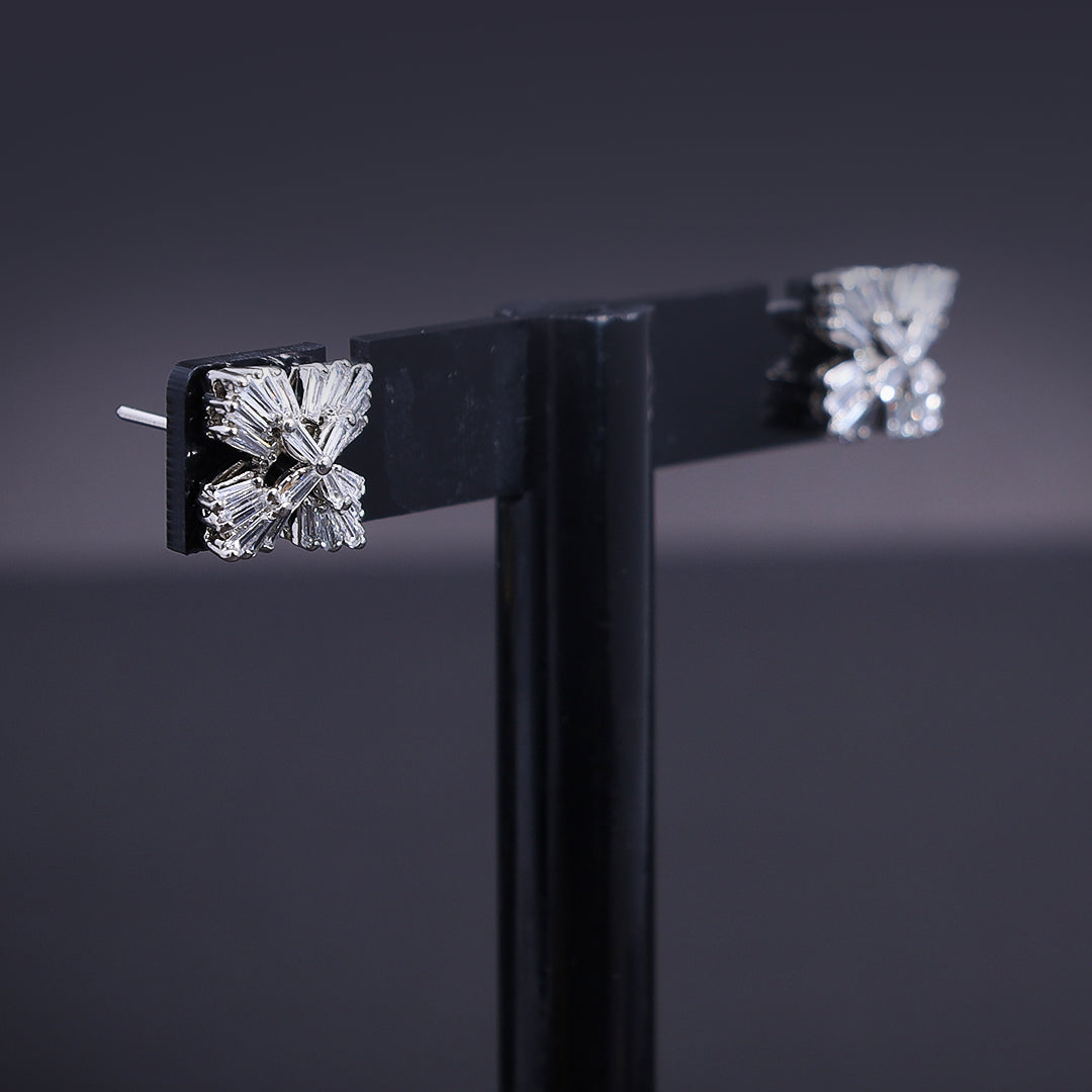 Baguette Cut Cluster Flower Earrings