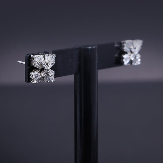 Baguette Cut Cluster Flower Earrings