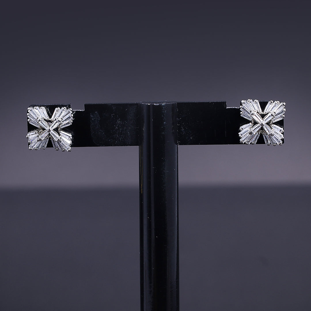 Baguette Cut Cluster Flower Earrings