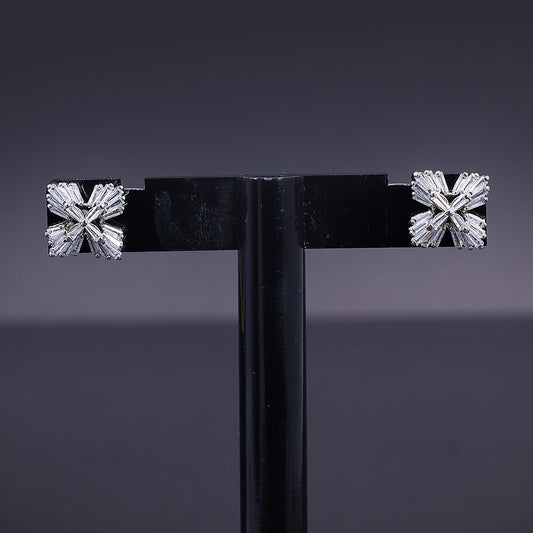 Baguette Cut Cluster Flower Earrings