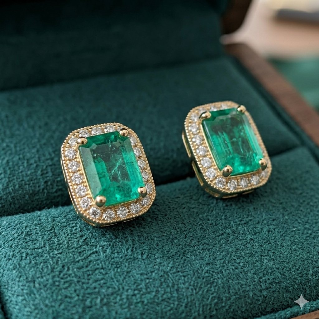 Vintage Green Halo Studs