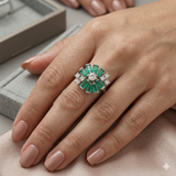 Emerald Floral Sunburst Ring