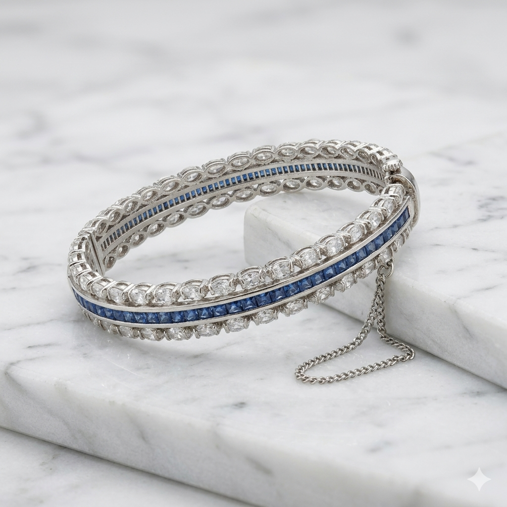 Art Daco Midnight Blue Triple - Row Cuff