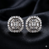 Round And Baguette Cut Stones Studs