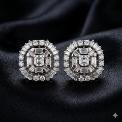 Round And Baguette Cut Stones Studs