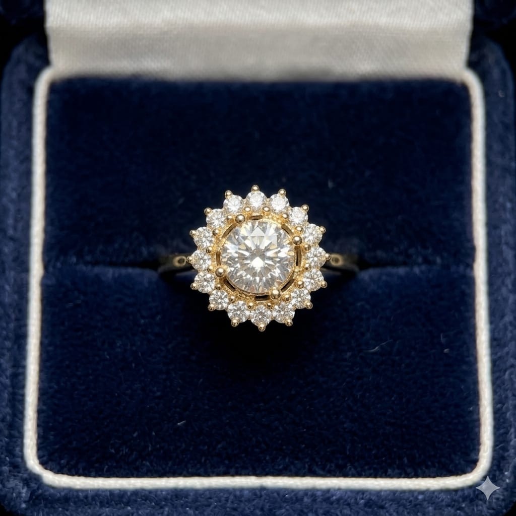 Classic Sunburst Halo Ring