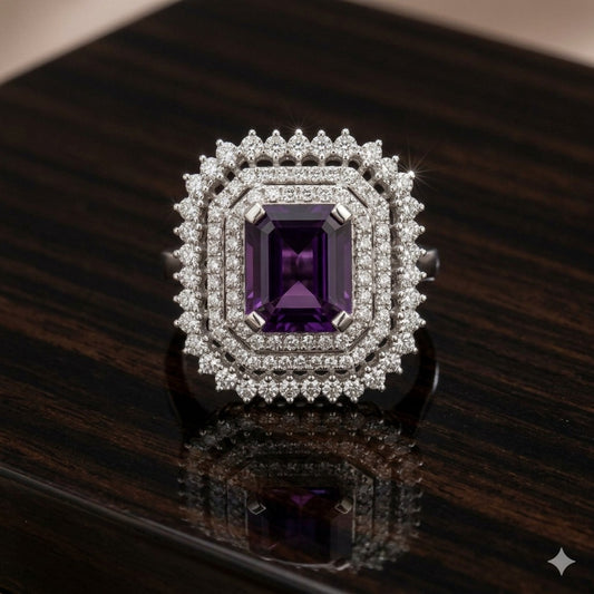 Double Halo Amethyst Ring