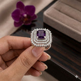 Double Halo Amethyst Ring