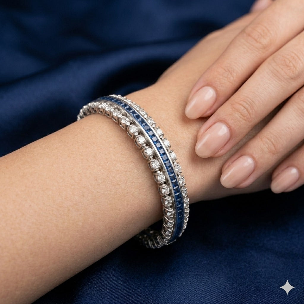Art Daco Midnight Blue Triple - Row Cuff