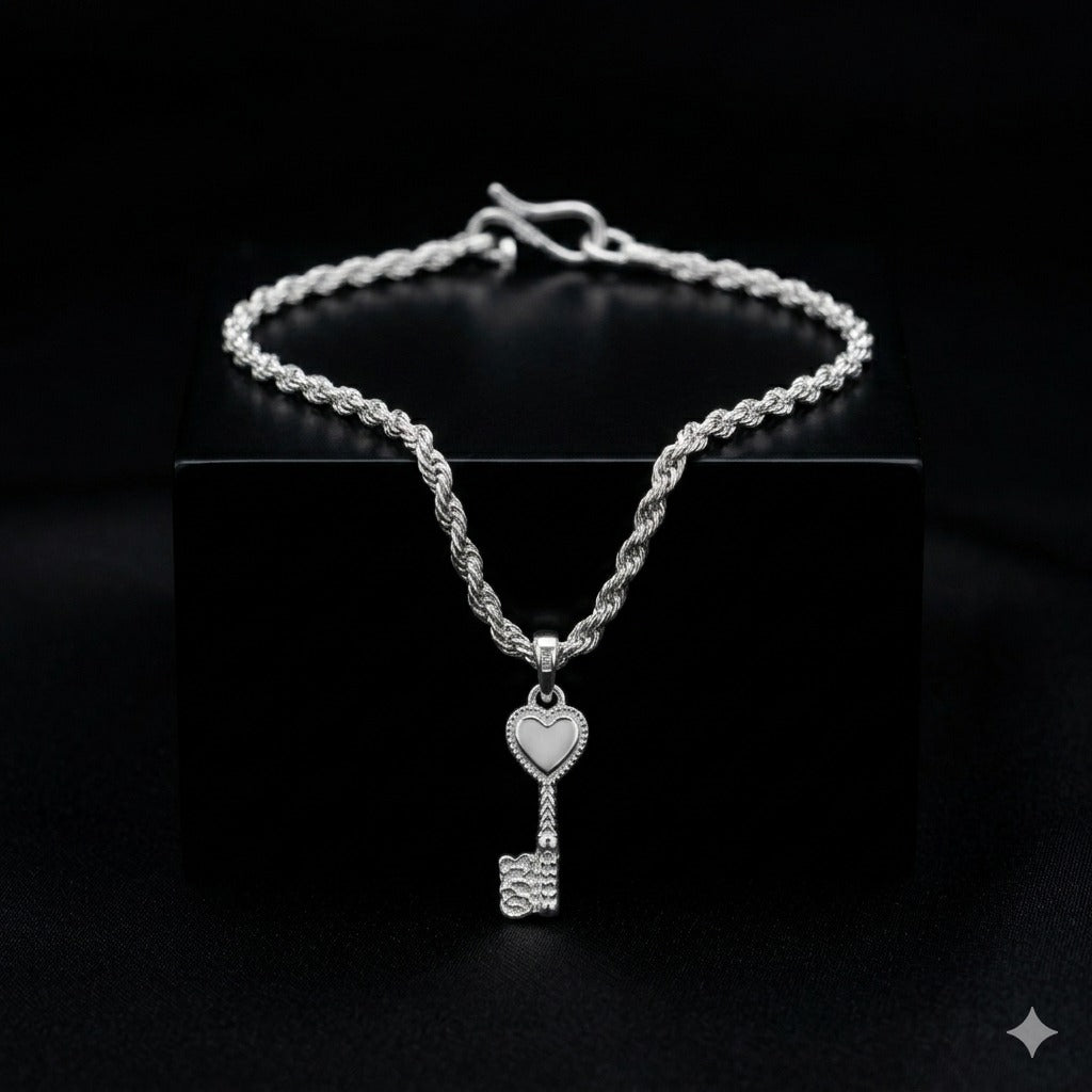 Silver - Tone Heart Key Bracelet