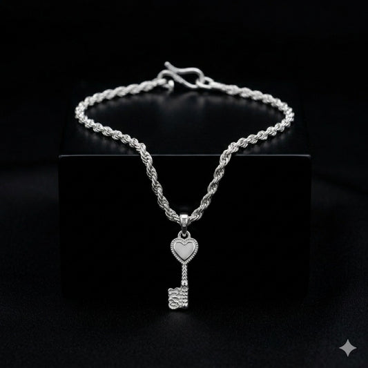 Silver - Tone Heart Key Bracelet