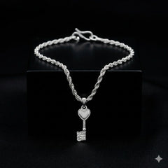 Silver - Tone Heart Key Bracelet