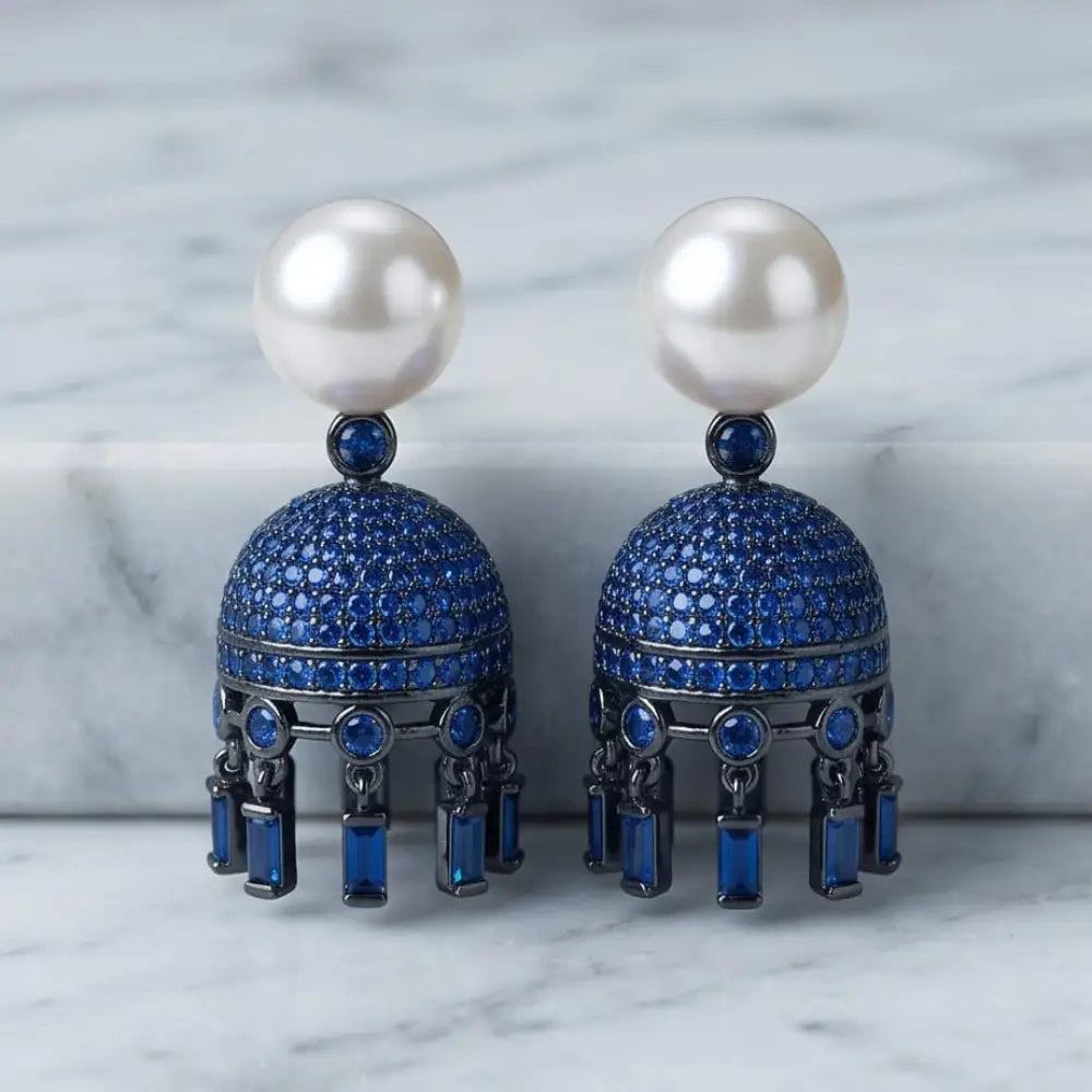 Pearl and Blue Stone Jhumkas