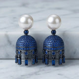Pearl and Blue Stone Jhumkas