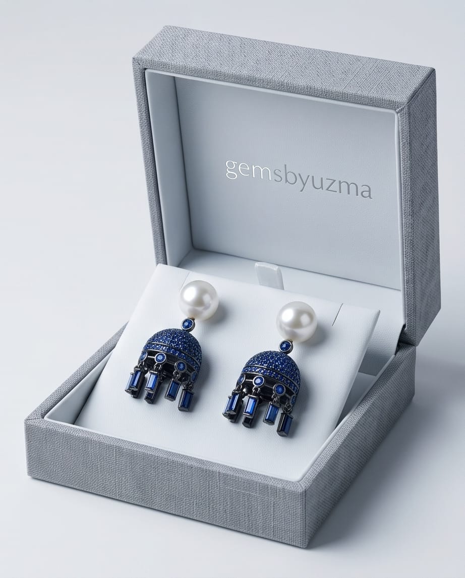 Pearl and Blue Stone Jhumkas