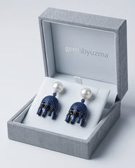 Pearl and Blue Stone Jhumkas