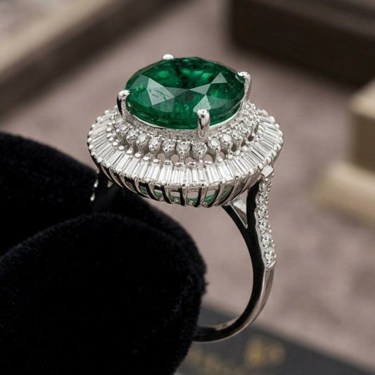 Oval Emerald Halo Ring