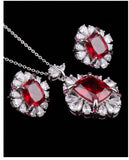 Royal Ruby Bloom Pendant & Earrings Set