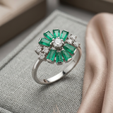 Emerald Floral Sunburst Ring