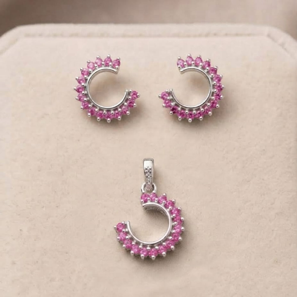Pink Pendant and Stud Set