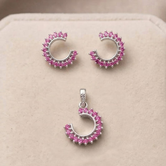 Pink Pendant and Stud Set