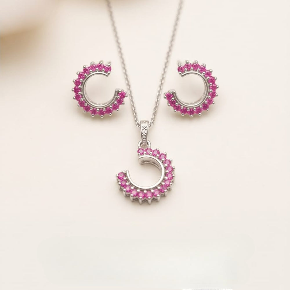 Pink Pendant and Stud Set