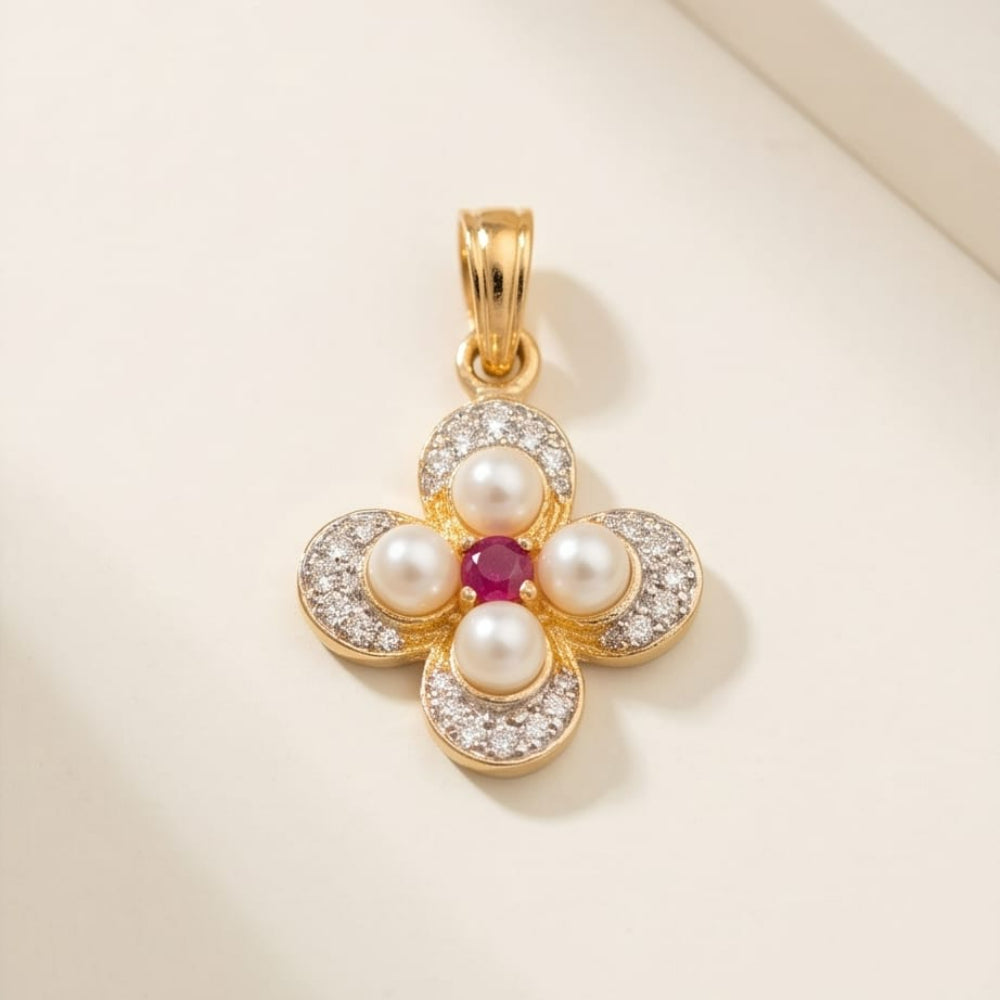 Pearl & Ruby Four-Leaf Clover pendant set