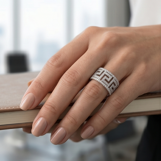 Greek Key Wide Band Ring