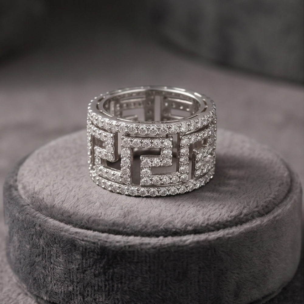 Greek Key Wide Band Ring