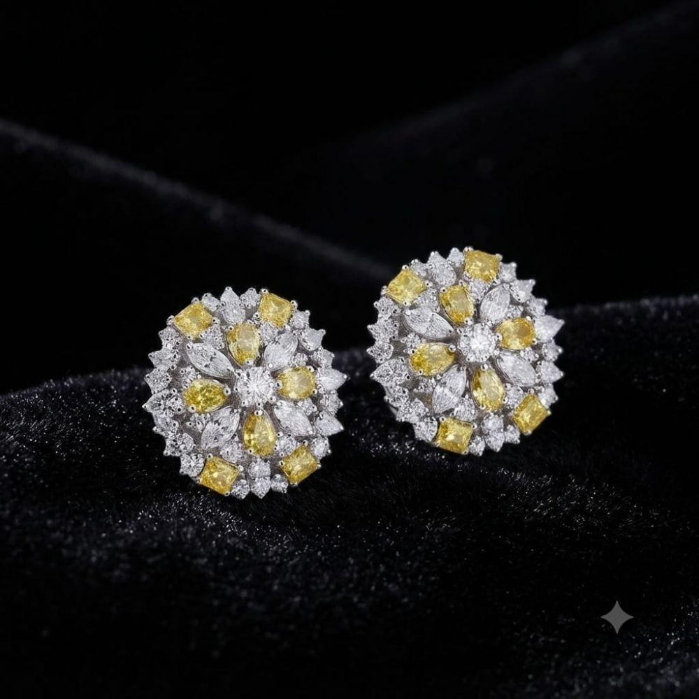 Yellow Floral Cluster Studs