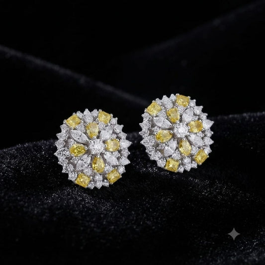 Yellow Floral Cluster Studs