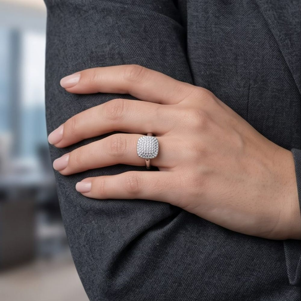 Cushion-Cut Pave Statement Ring